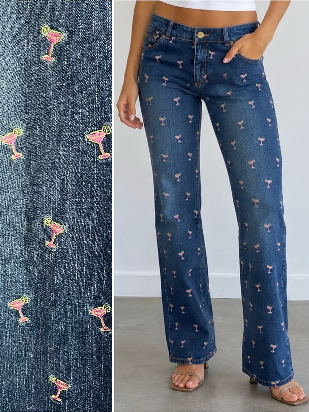 LILLY PULITZER Vintage 90s White Tag Embroidered Margarita Boot Cut Jeans